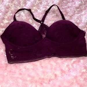VS plum floral lace racerback padded bralette SzL